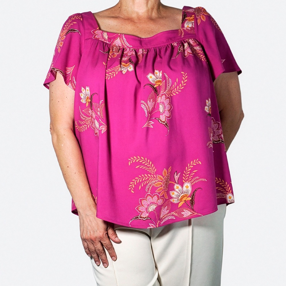 Torrid Mindful Paisley Challis‎ Square Neck Top Pink Flutter Sleeve XL 1X NWT